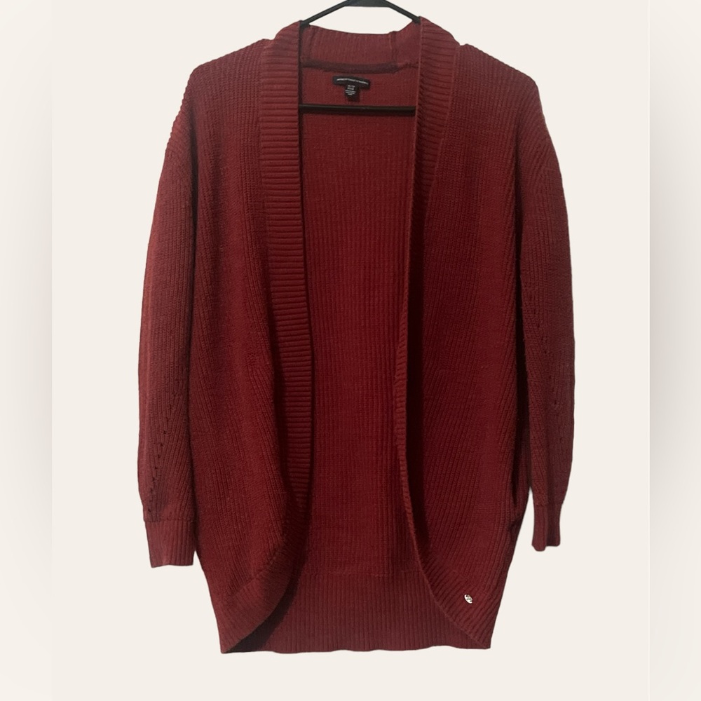 American Eagle Burgundy Cardigan Cable Knit